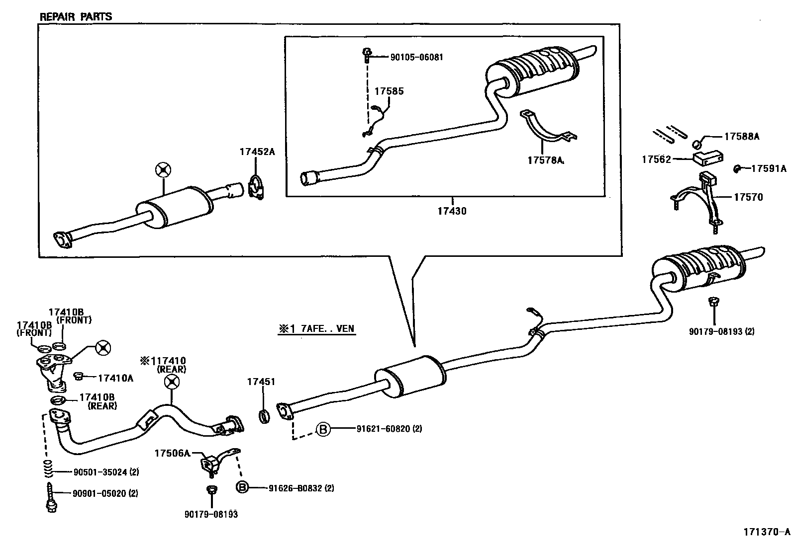 Toyota COROLLA Exhaust Pipe EPC diagram — 171370A