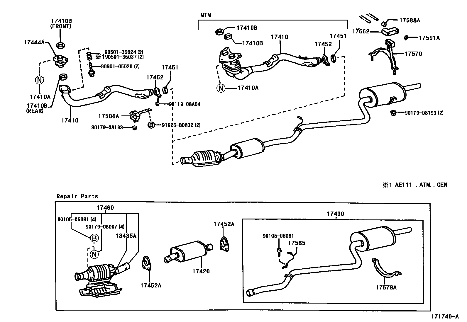 Toyota COROLLA Exhaust Pipe EPC diagram — 171740A