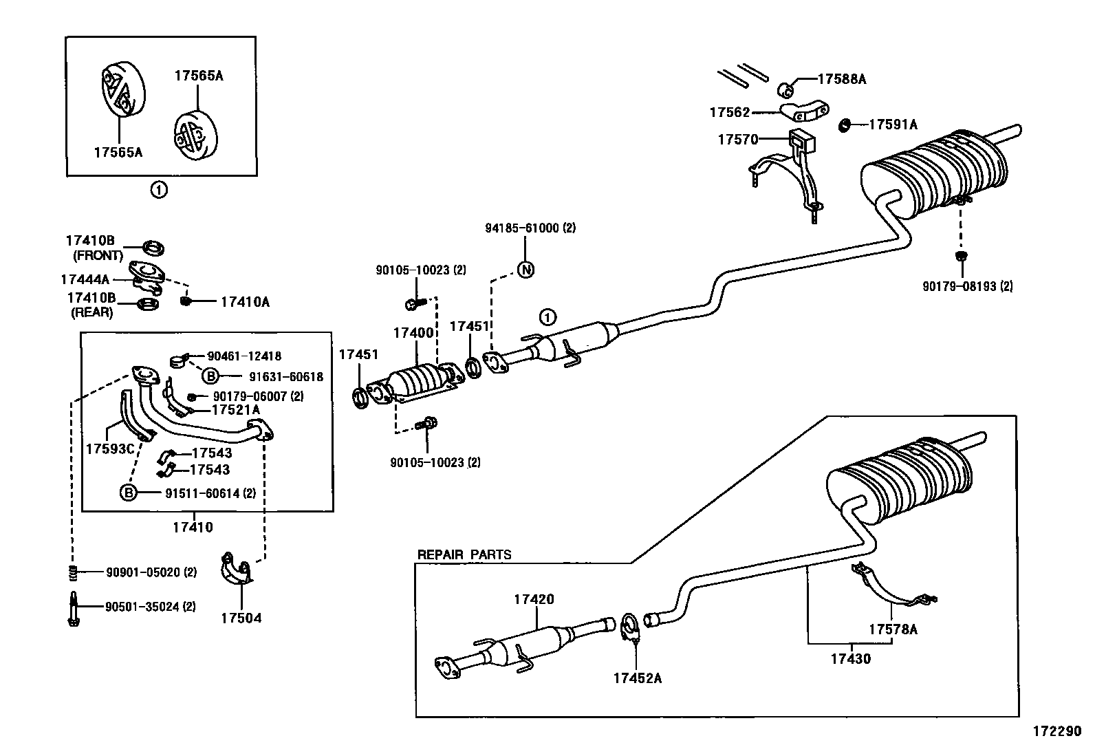 Toyota COROLLA Exhaust Pipe EPC diagram — 172290