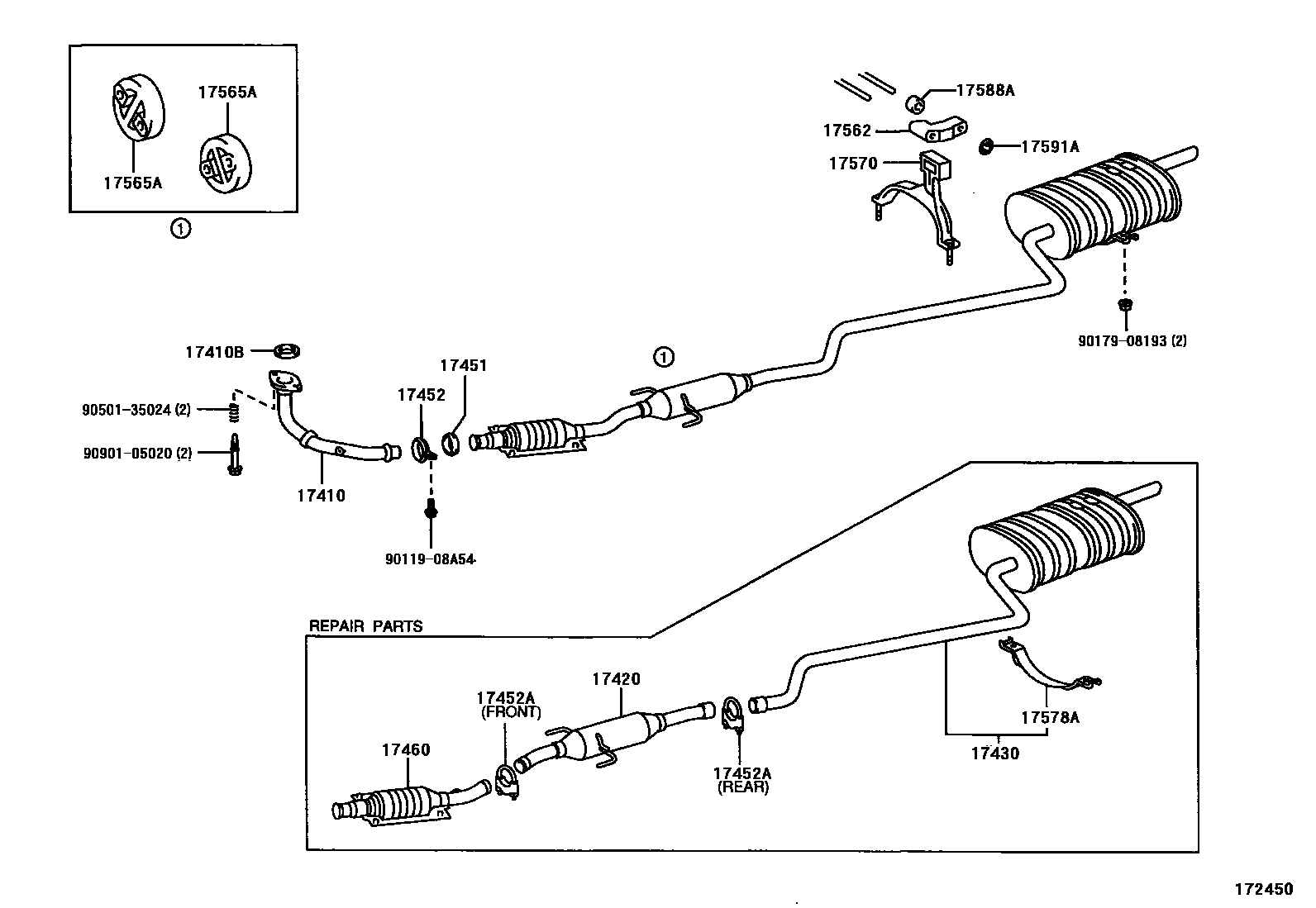 Toyota COROLLA Exhaust Pipe EPC diagram — 172450