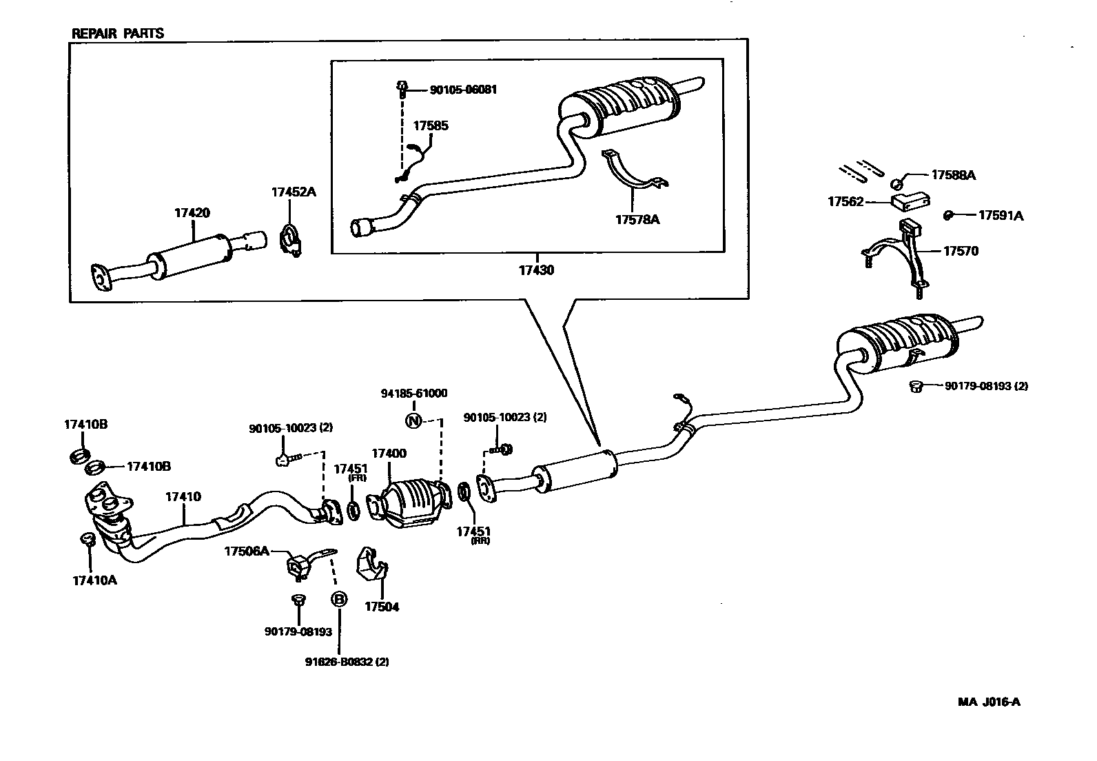 Toyota COROLLA Exhaust Pipe EPC diagram — MAJ016A