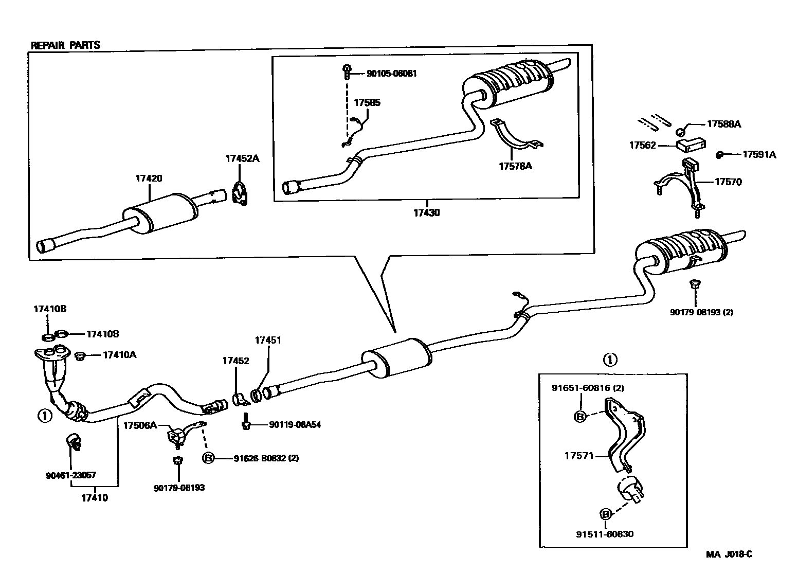 Toyota COROLLA Exhaust Pipe EPC diagram — MAJ018C