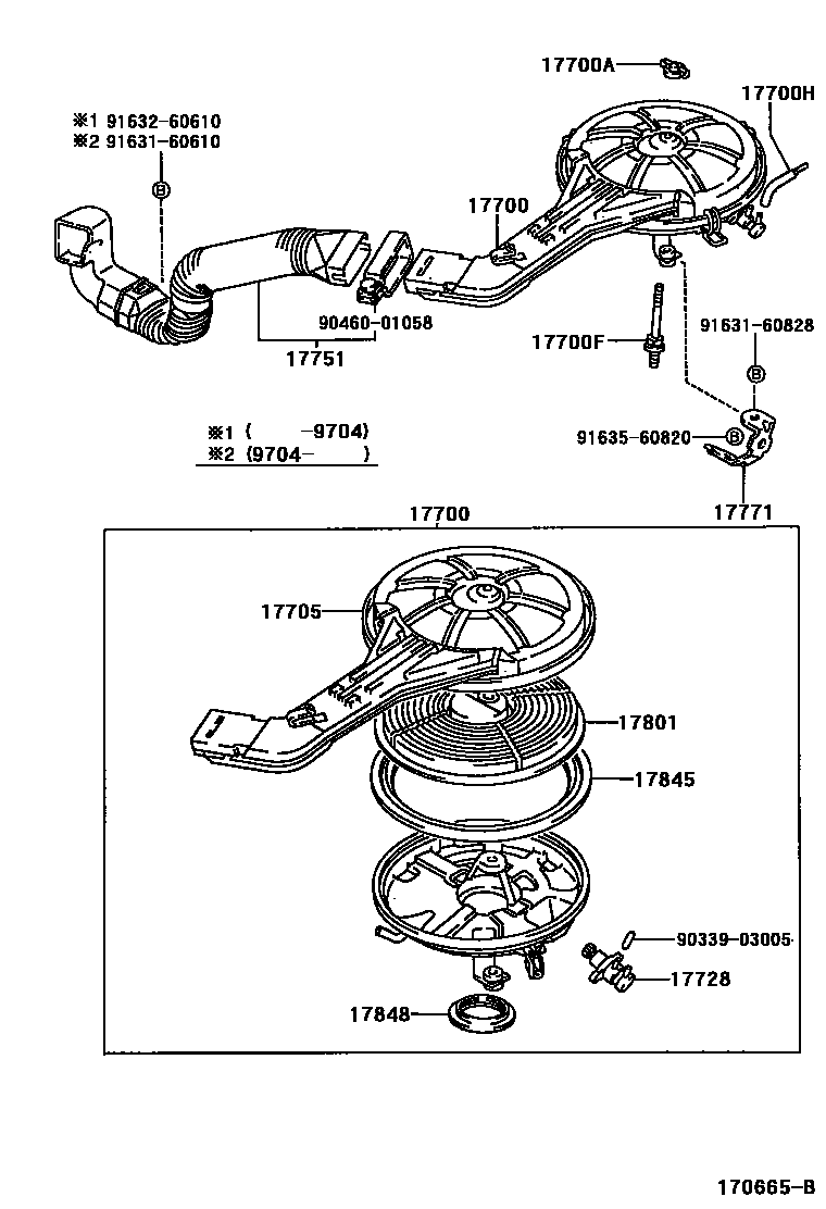 Toyota COROLLA Air Cleaner EPC diagram — 170665B