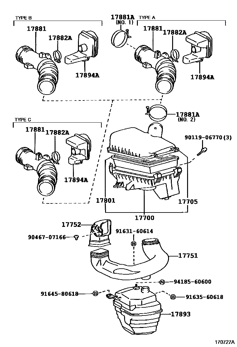 Toyota COROLLA Air Cleaner EPC diagram — 170727A