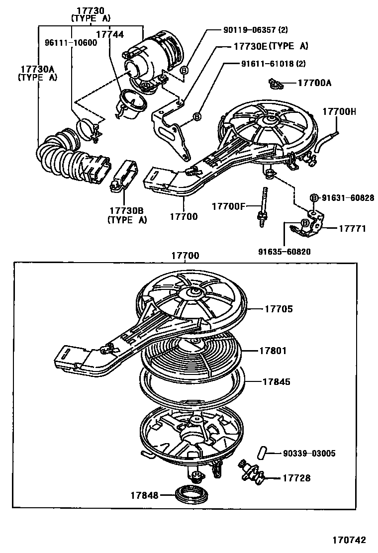 Toyota COROLLA Air Cleaner EPC diagram — 170742