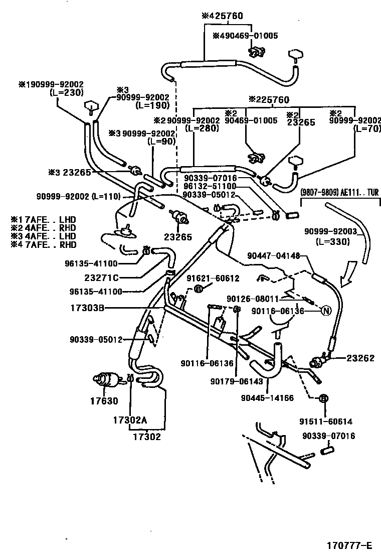 Toyota COROLLA vacuum tube EPC diagram — 170777E