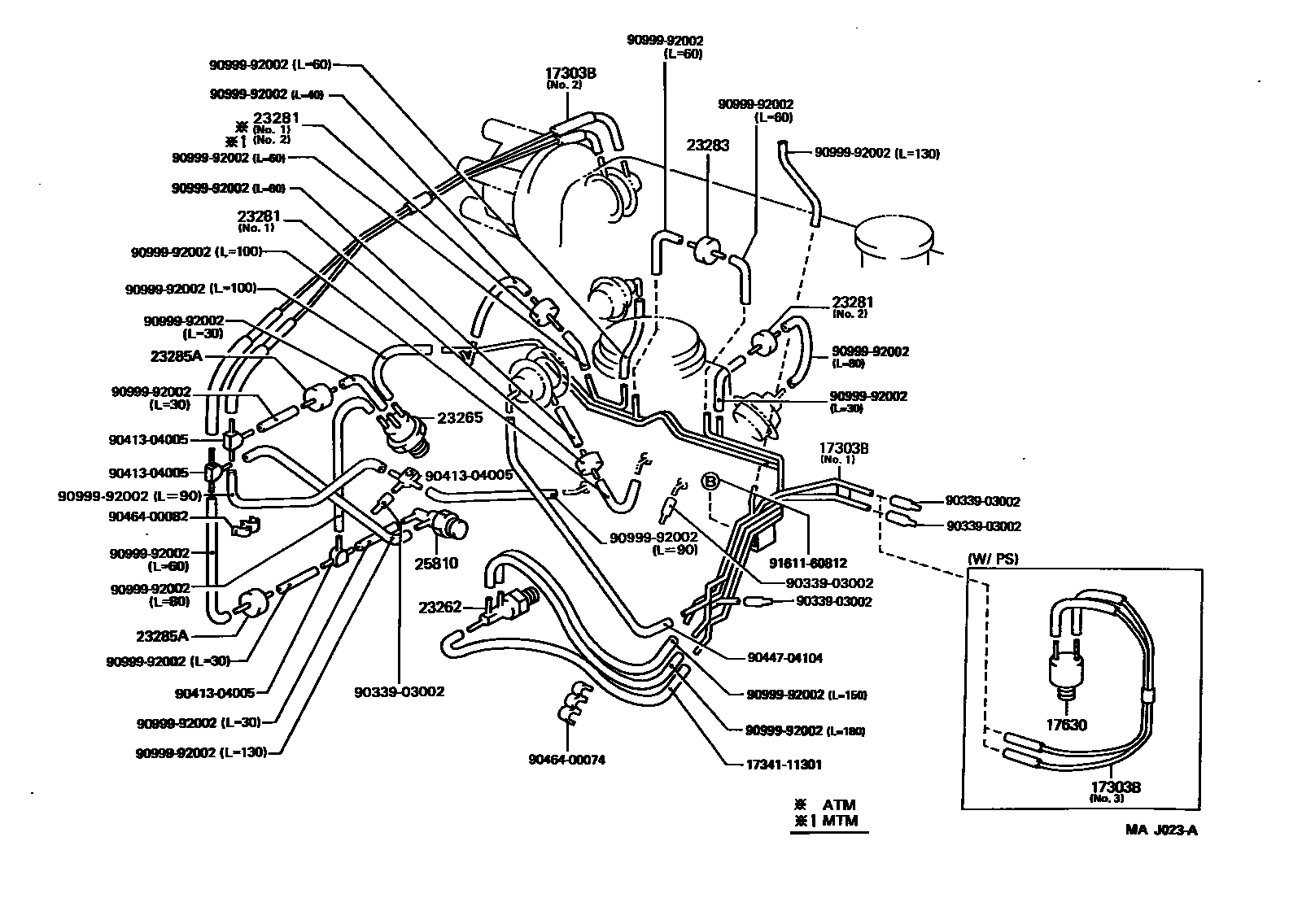 Toyota COROLLA vacuum tube EPC diagram — MAJ023A