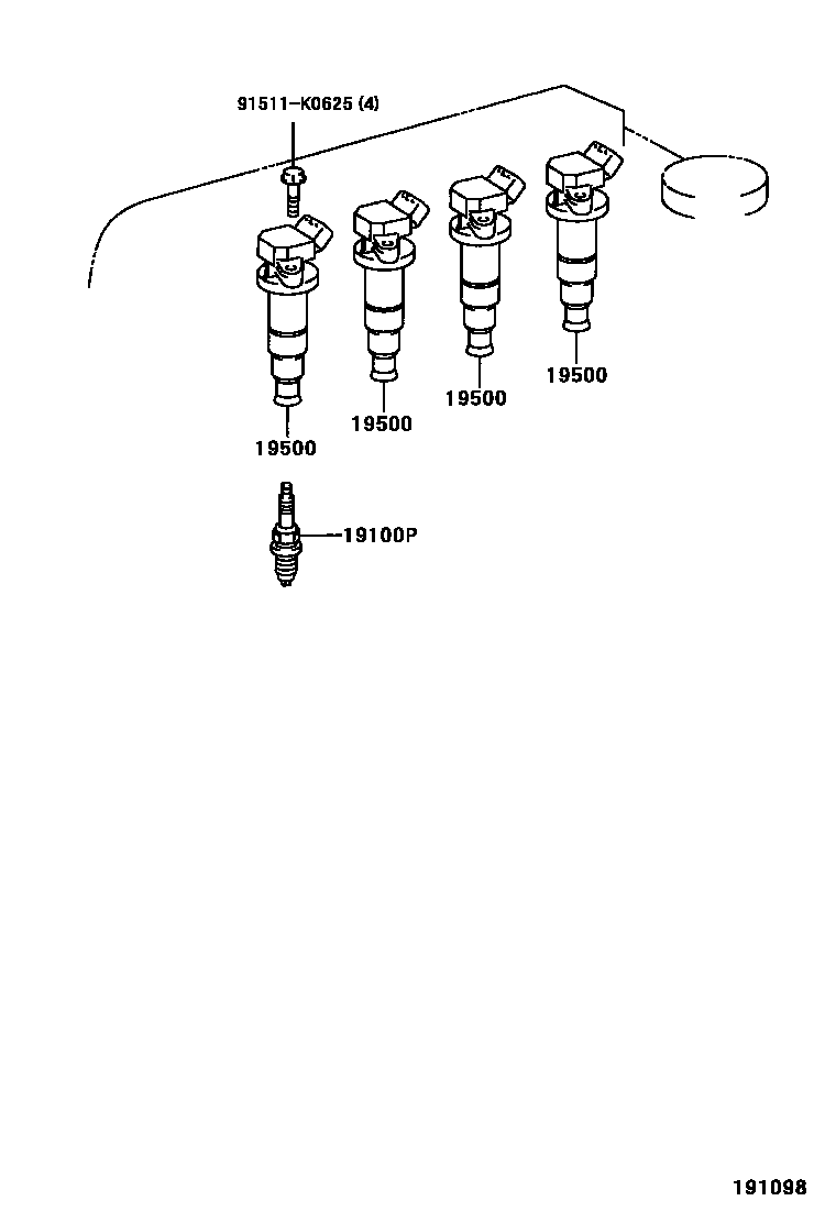 Toyota COROLLA 点火线圈和火花塞 /电热塞 EPC diagram — 191098