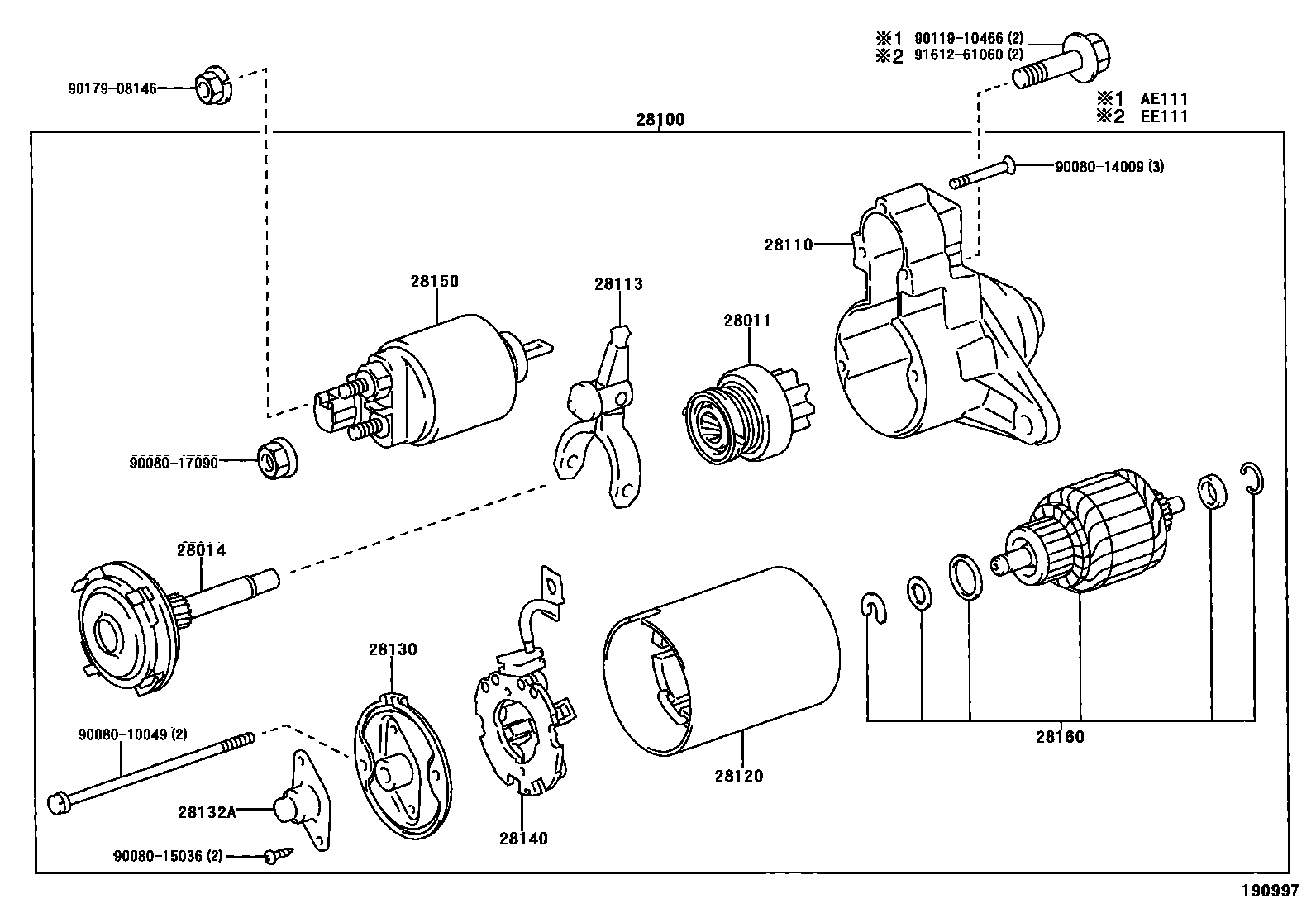 Toyota COROLLA 起动机 EPC diagram — 190997