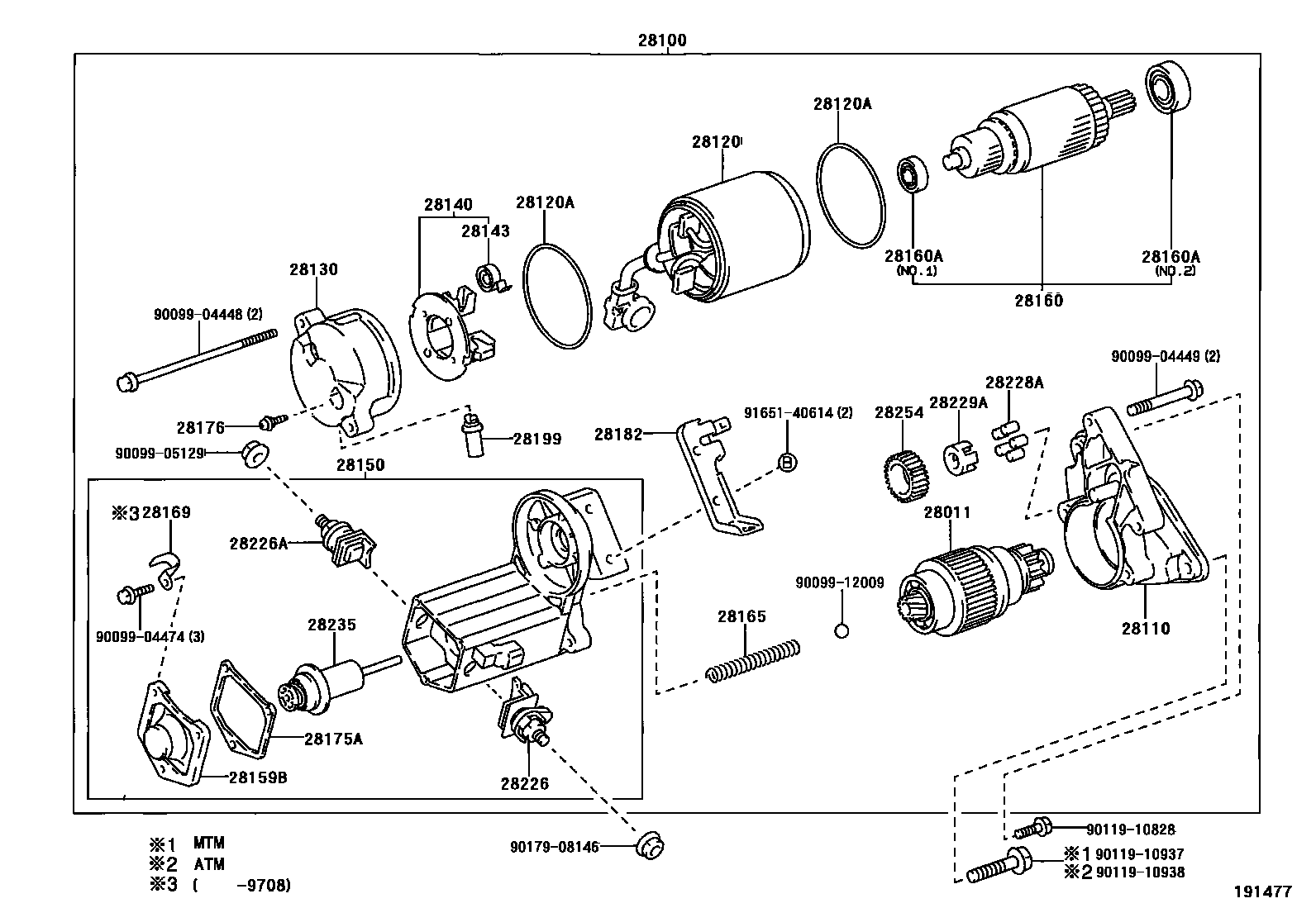 Toyota COROLLA 起动机 EPC diagram — 191477