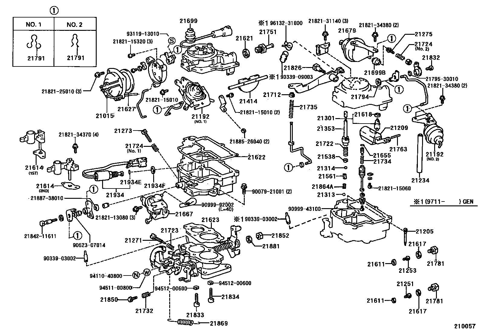 Toyota COROLLA 化油器 EPC diagram — 210057