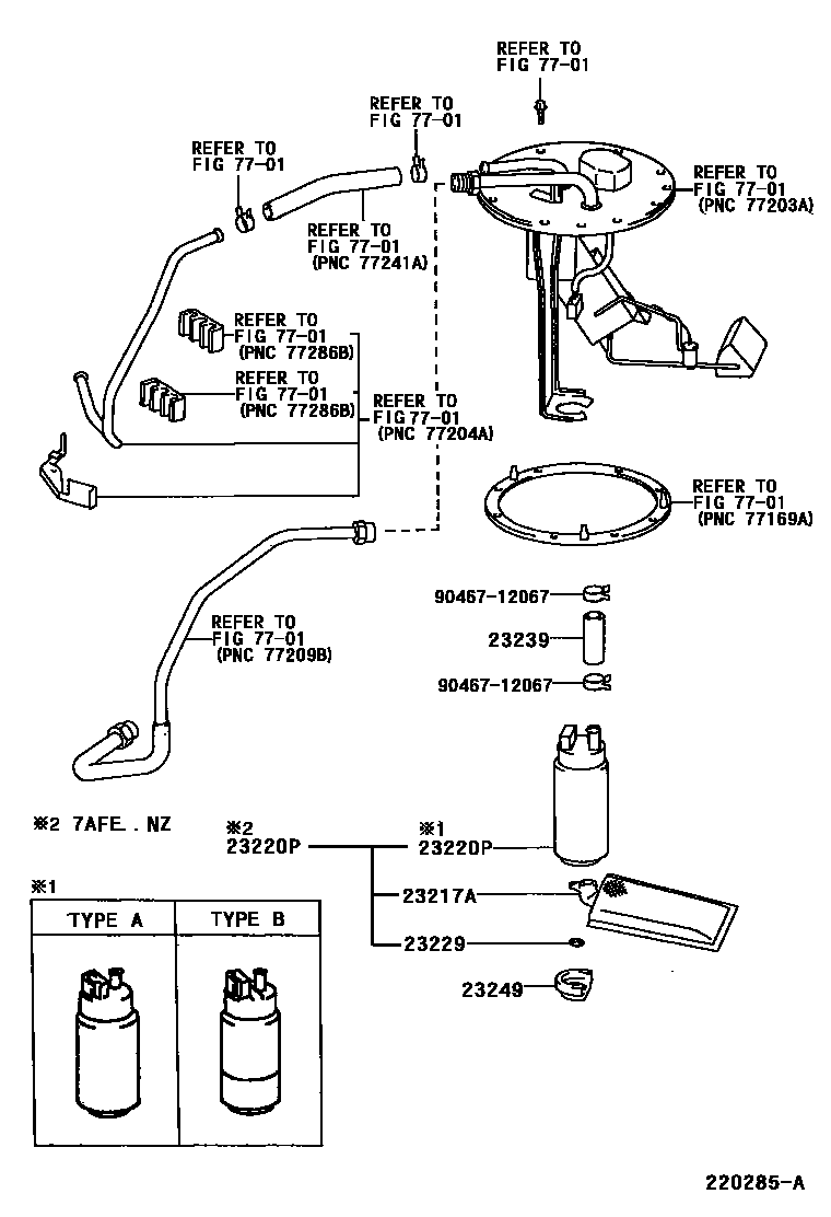 Toyota COROLLA 燃油喷射系统 EPC diagram — 220285A