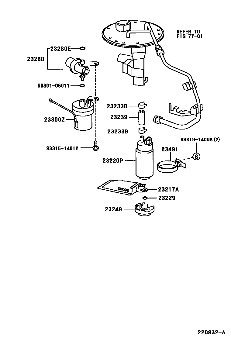 Toyota COROLLA 燃油喷射系统 EPC diagram — 220932A