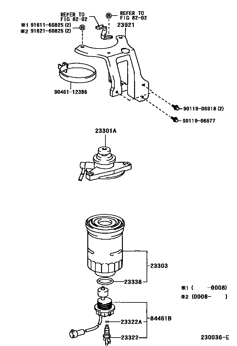 Toyota COROLLA fuel filter EPC diagram — 230036E