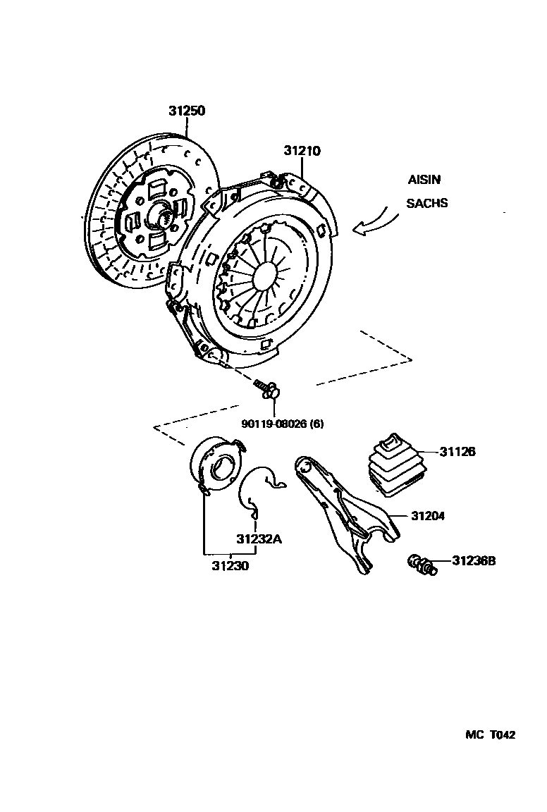 Toyota COROLLA 离合器和分离叉 EPC diagram — MCT042