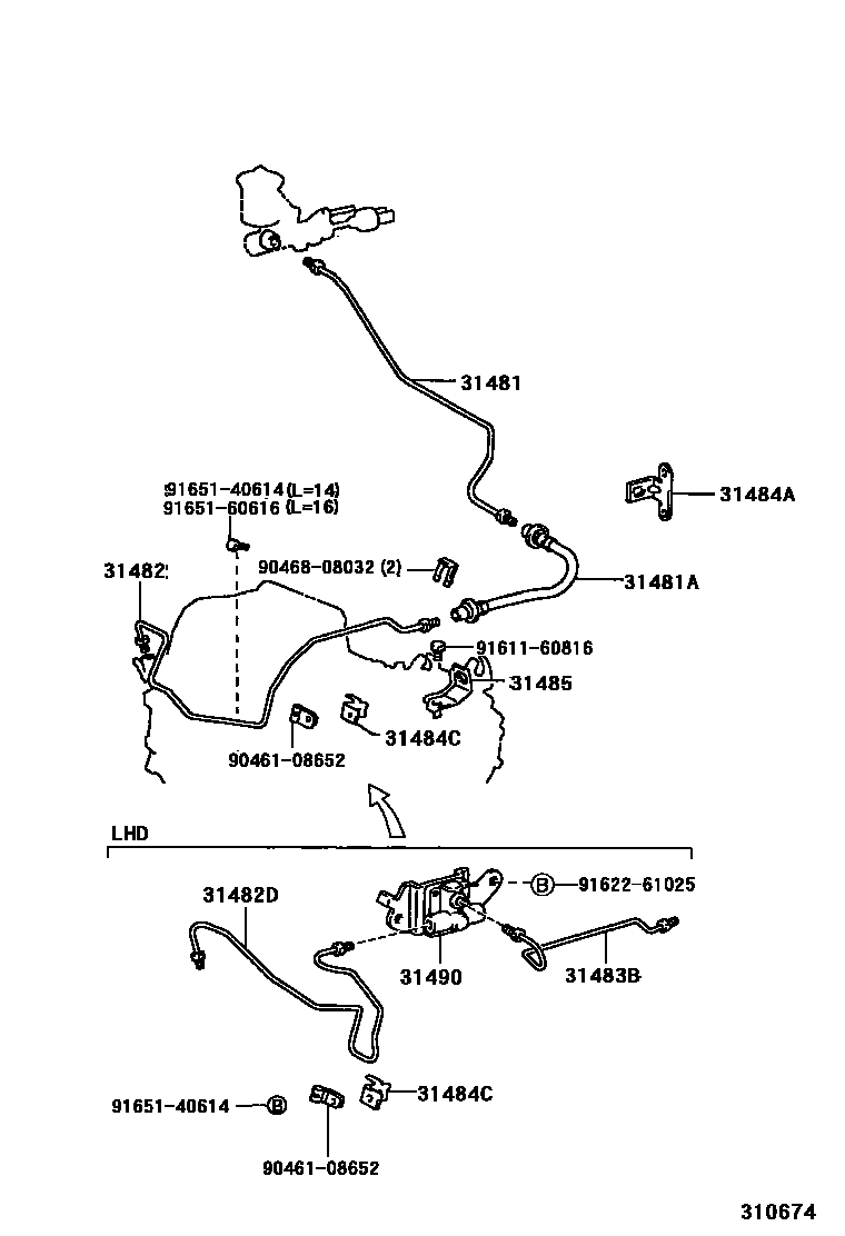 Toyota COROLLA 离合器踏板和挠性软管 EPC diagram — 310674