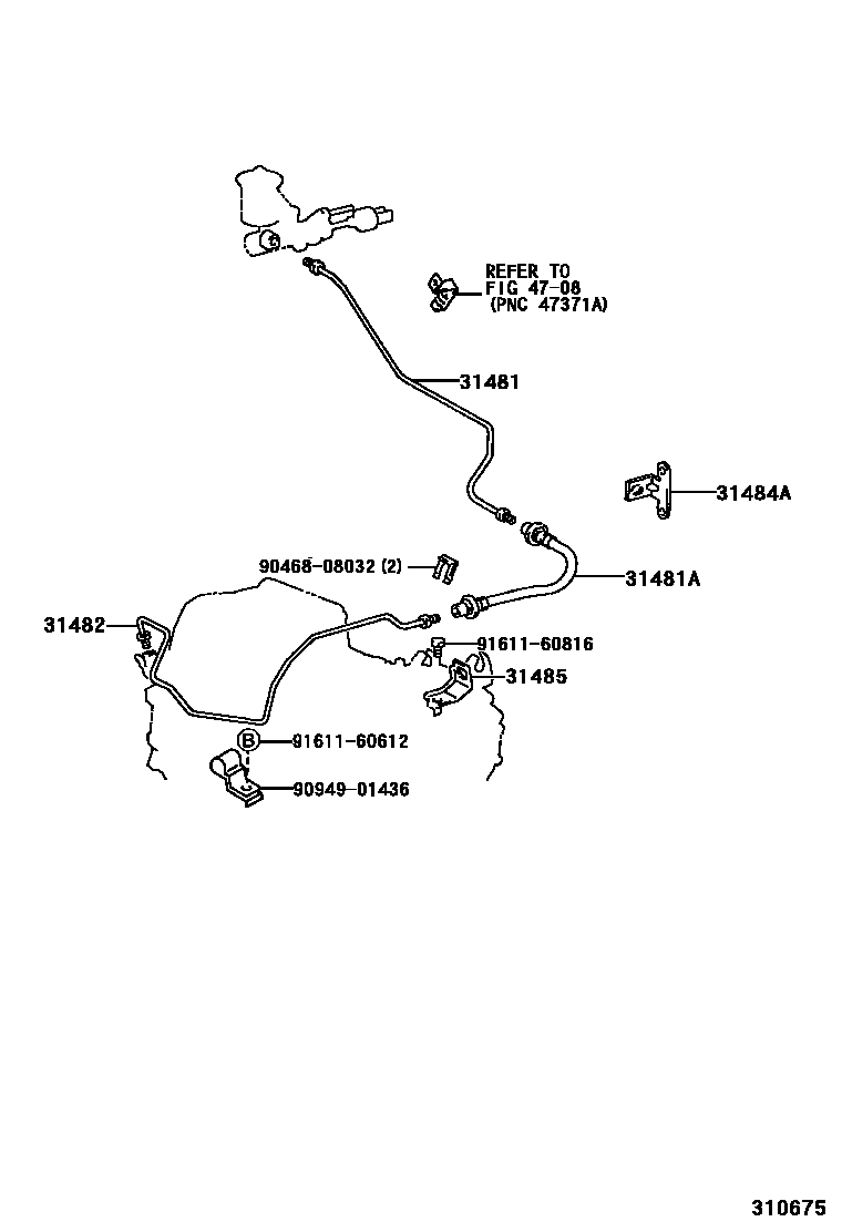 Toyota COROLLA 离合器踏板和挠性软管 EPC diagram — 310675
