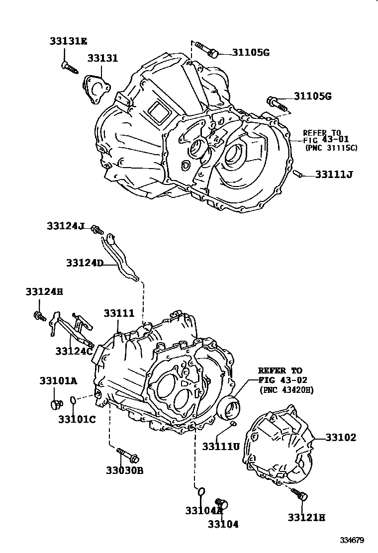 Toyota COROLLA 离合器壳和变速器壳(MTM) EPC diagram — 334679