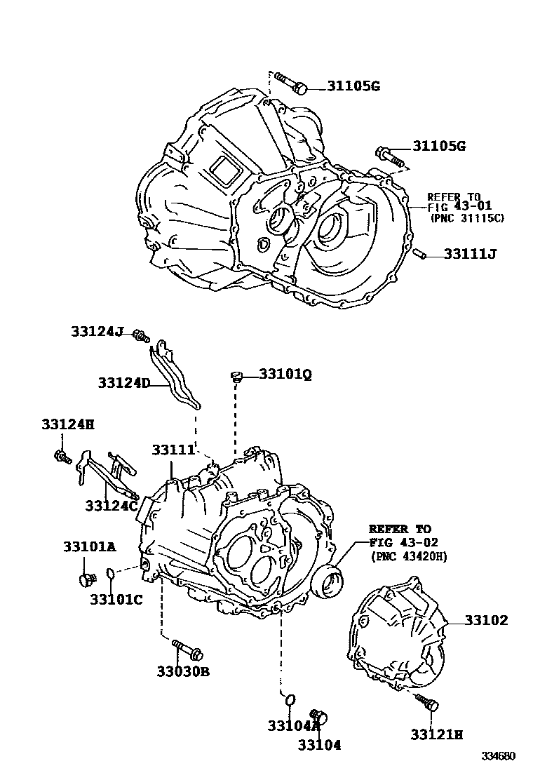 Toyota COROLLA 离合器壳和变速器壳(MTM) EPC diagram — 334680