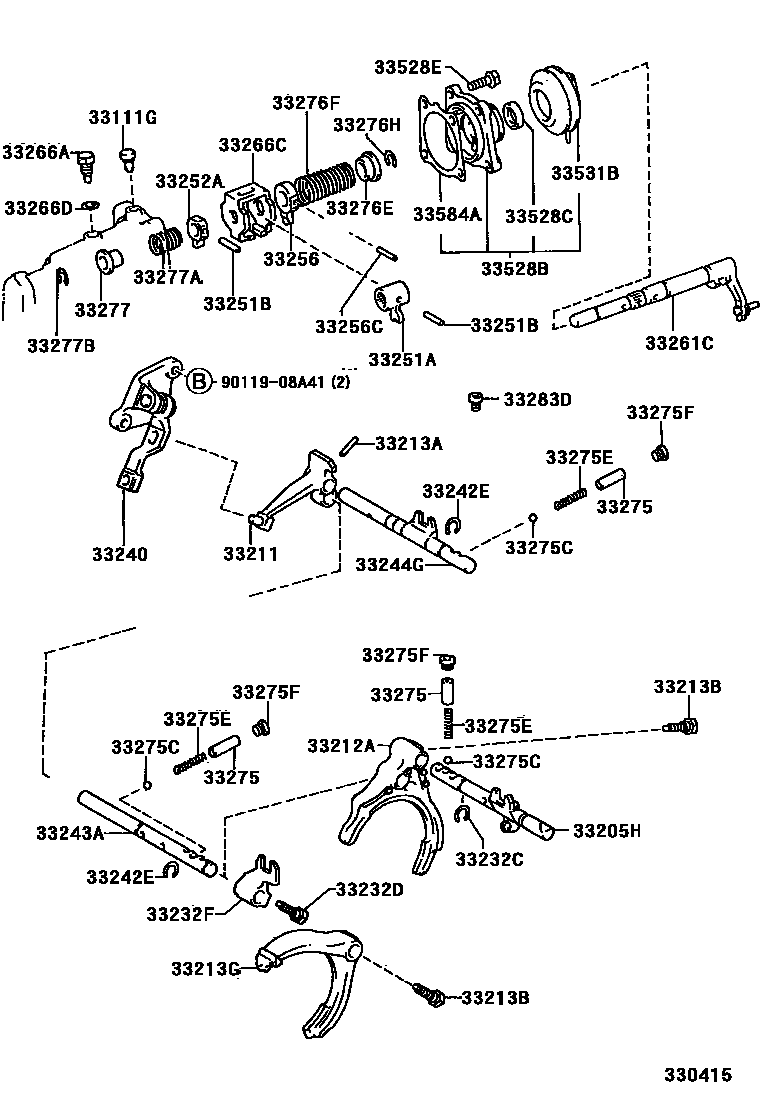 Toyota COROLLA 换档拨叉和换档杆轴(MTM) EPC diagram — 330415