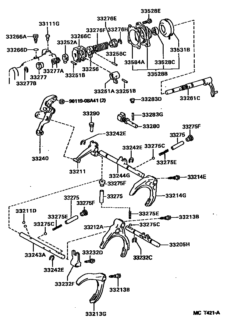Toyota COROLLA 换档拨叉和换档杆轴(MTM) EPC diagram — MCT421A