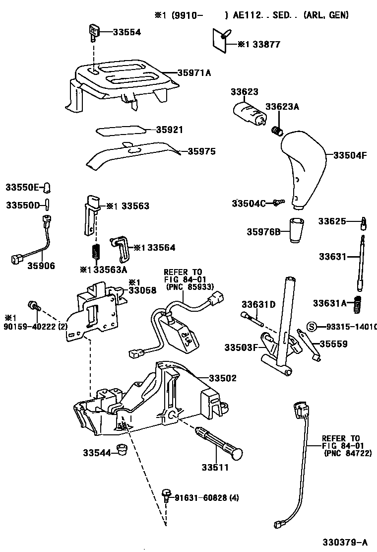 Toyota COROLLA Shift Lever & Retainer EPC diagram — 330379A
