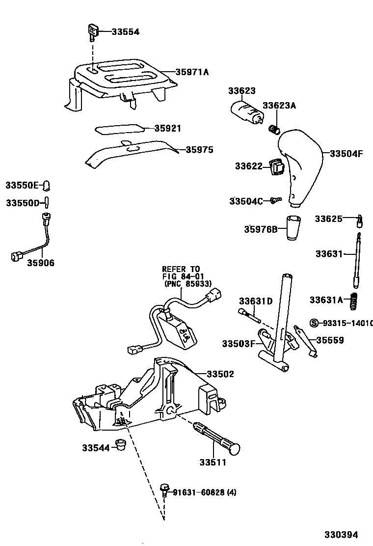 Toyota COROLLA Shift Lever & Retainer EPC diagram — 330394