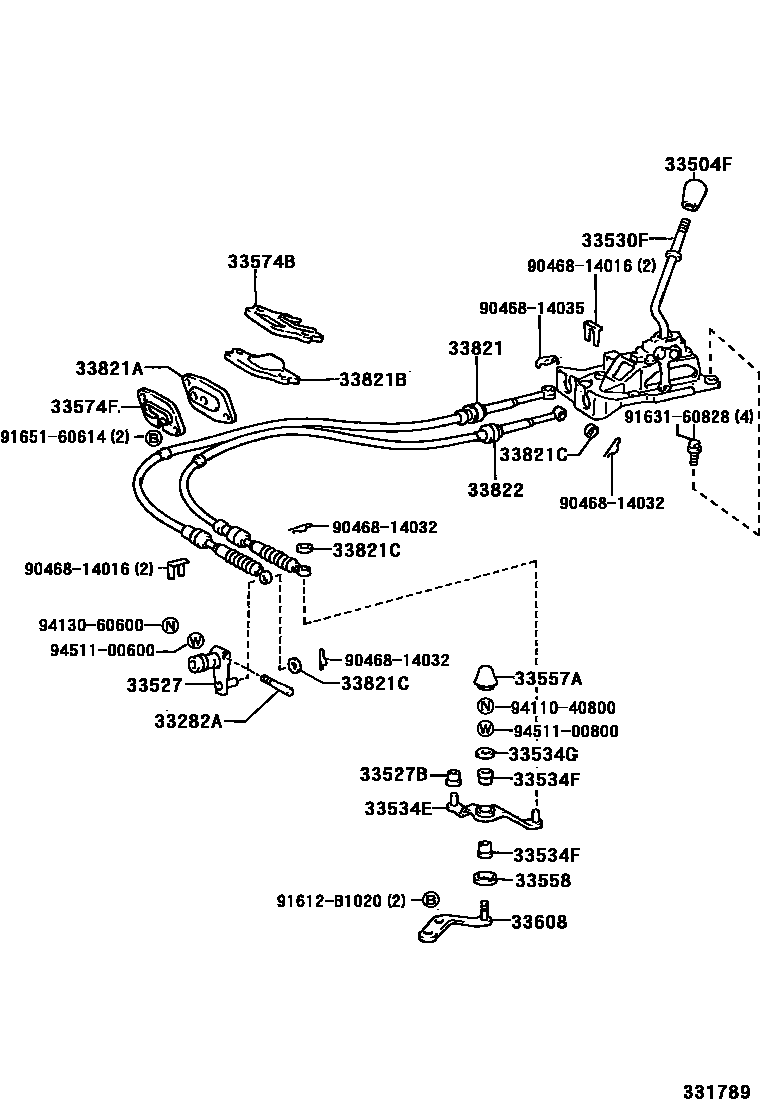 Toyota COROLLA Shift Lever & Retainer EPC diagram — 331789