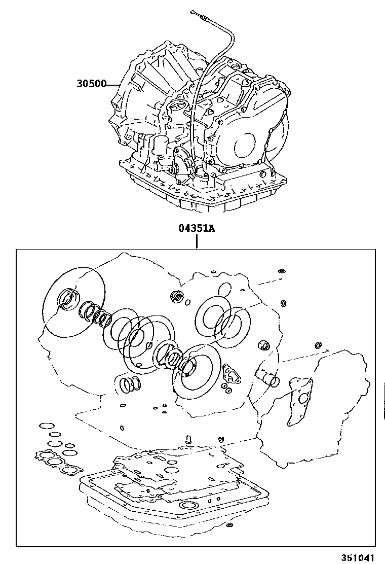 Toyota COROLLA 传动桥或变速器总成和衬垫组件(ATM) EPC diagram — 351041