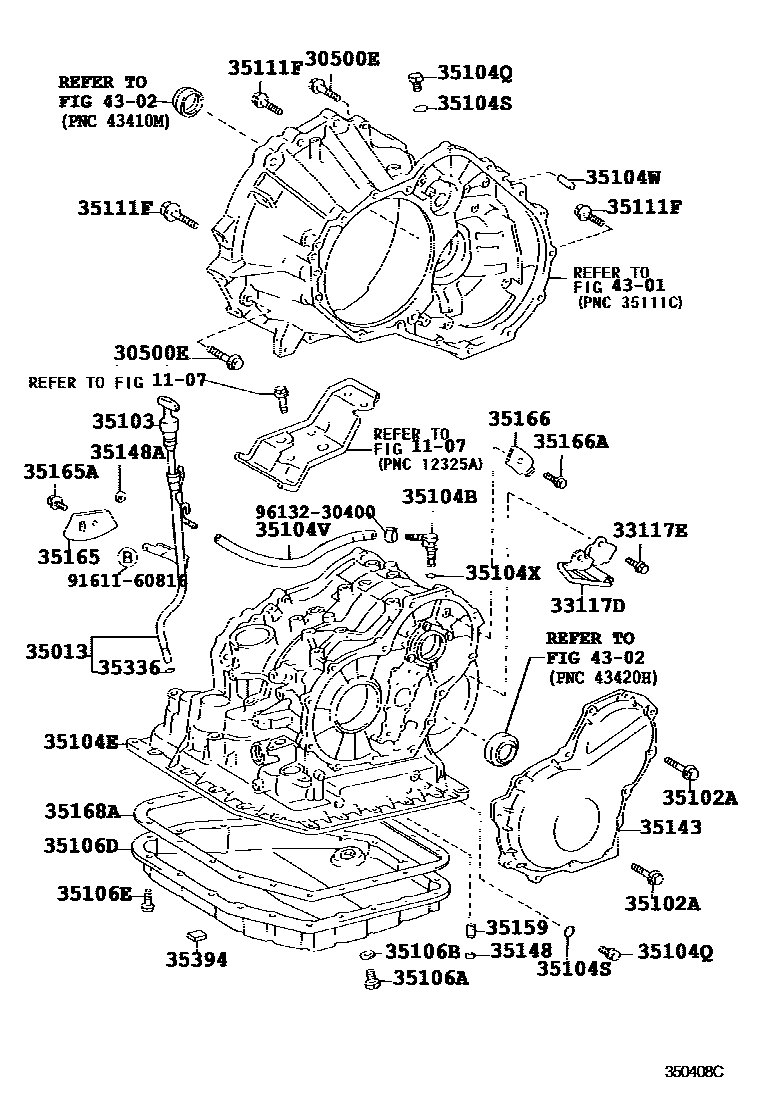 Toyota COROLLA 变速器壳和油底壳(ATM) EPC diagram — 350408C