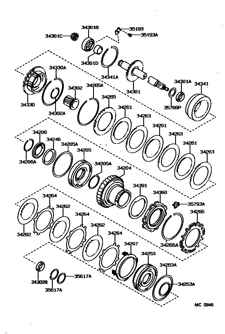 Toyota COROLLA 超速档齿轮(ATM) EPC diagram — MCS945