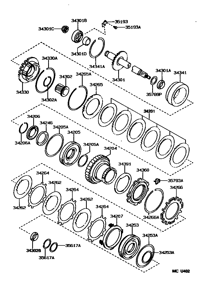 Toyota COROLLA 超速档齿轮(ATM) EPC diagram — MCU402