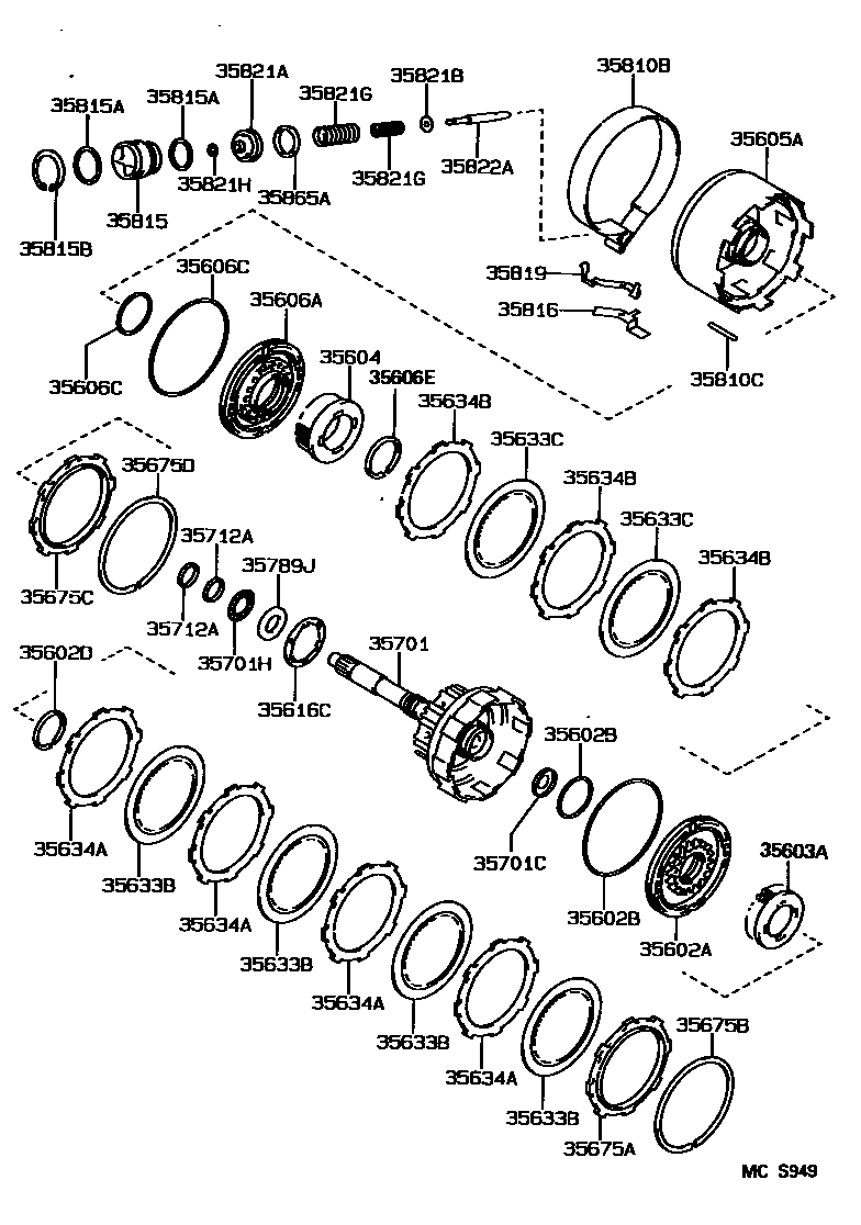 Toyota COROLLA 制动带和多片式离合器(ATM) EPC diagram — MCS949