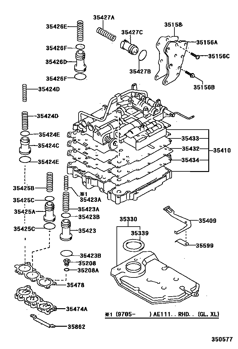 Toyota COROLLA 阀体和滤油网(ATM) EPC diagram — 350577
