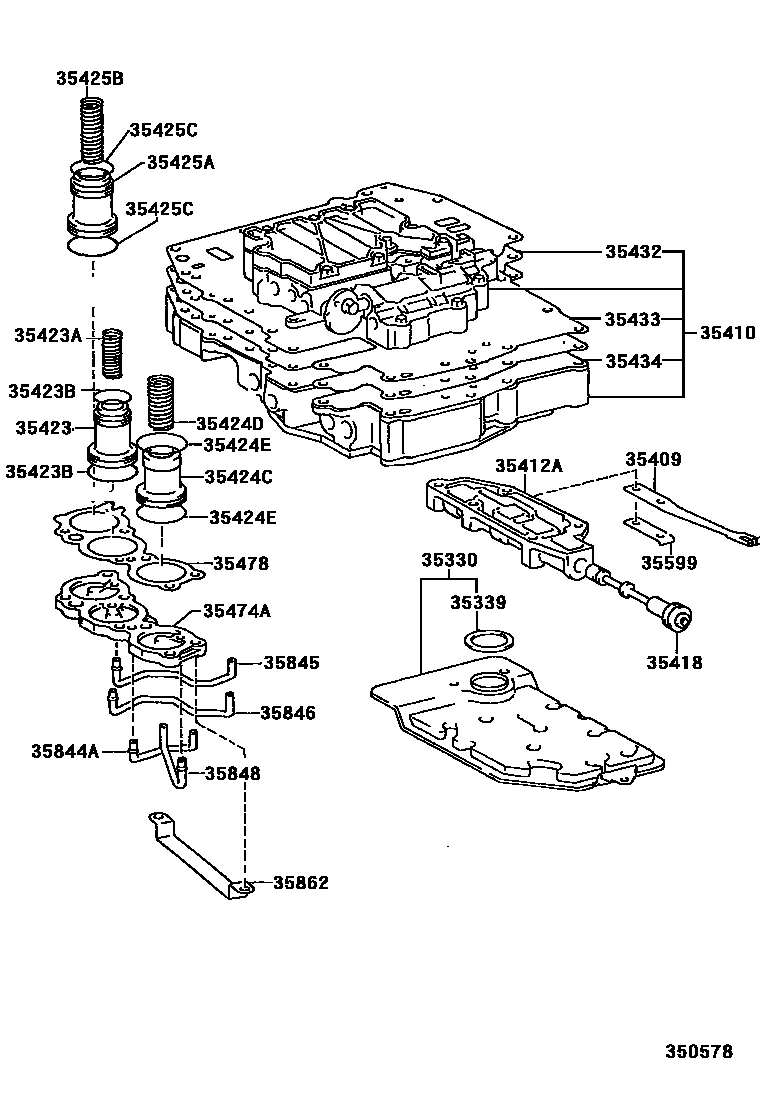 Toyota COROLLA 阀体和滤油网(ATM) EPC diagram — 350578