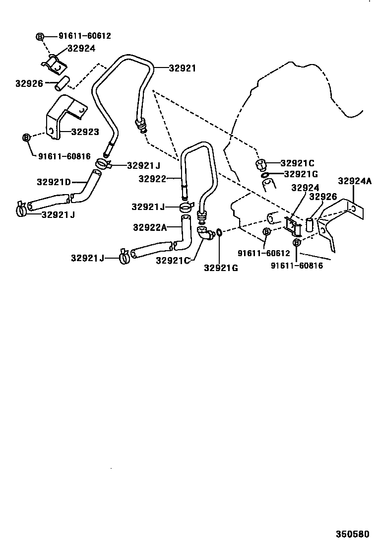 Toyota COROLLA 变速器油冷却器和配管(ATM) EPC diagram — 350580