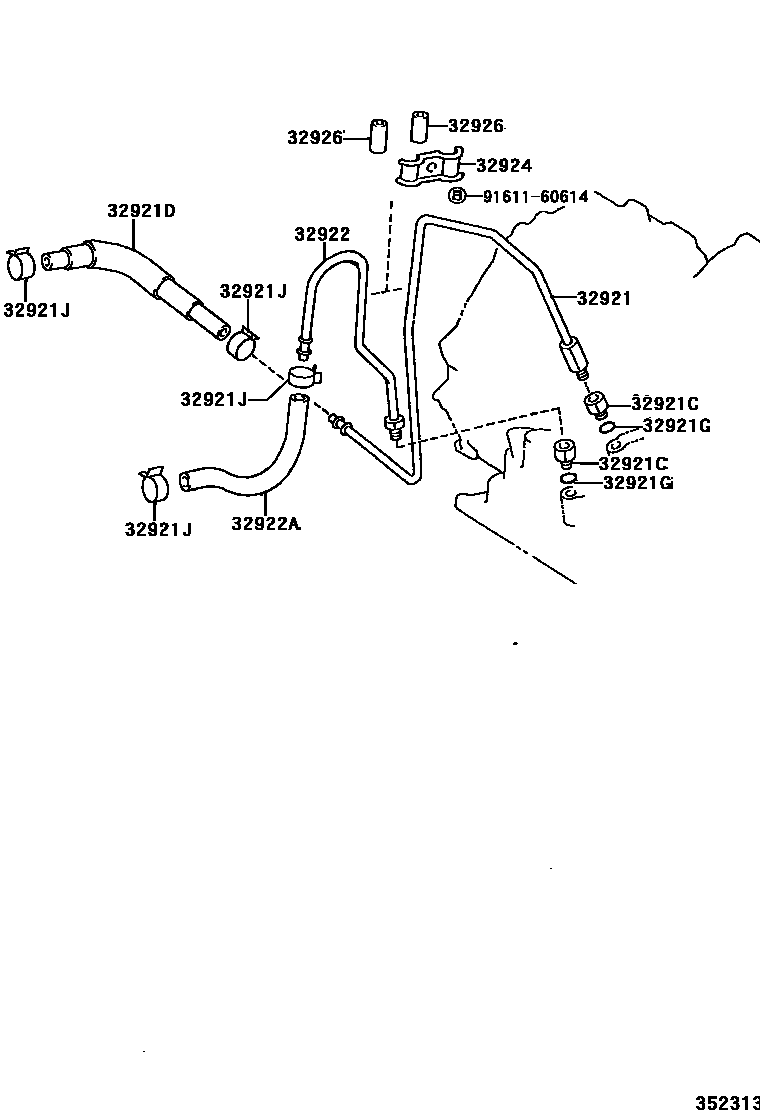 Toyota COROLLA 变速器油冷却器和配管(ATM) EPC diagram — 352313