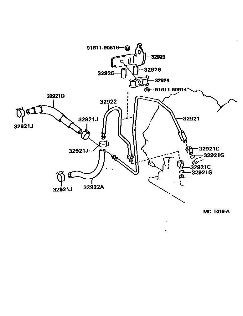 Toyota COROLLA 变速器油冷却器和配管(ATM) EPC diagram — MCT016A
