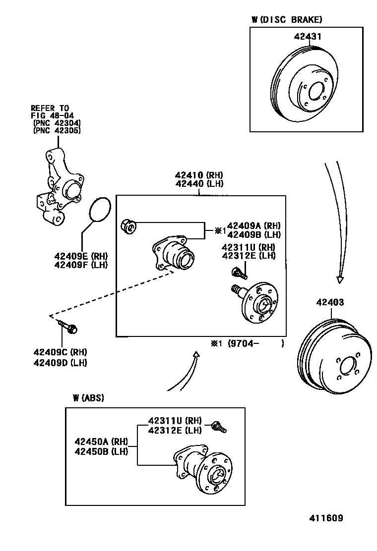 Toyota COROLLA 后桥半轴和后桥轮毂 EPC diagram — 411609