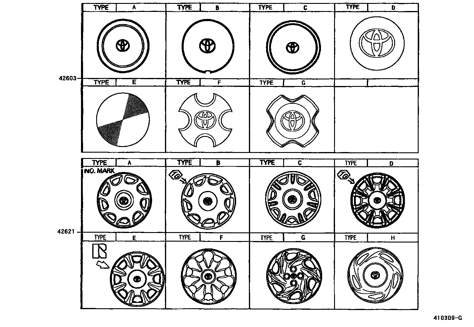 Toyota COROLLA 车轮和车轮盖 EPC diagram — 410309G