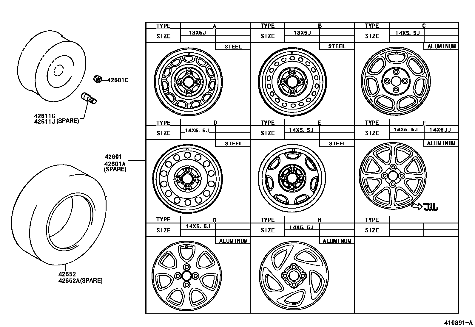 Toyota COROLLA 车轮和车轮盖 EPC diagram — 410891A