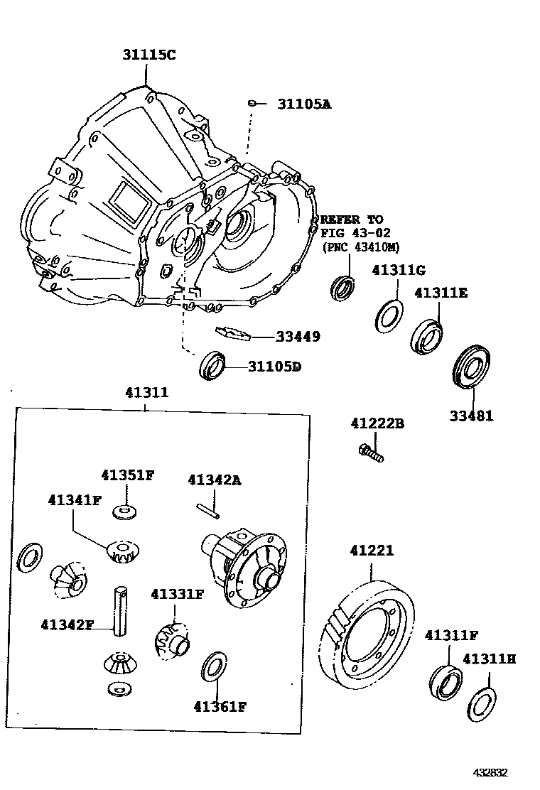 Toyota COROLLA 前桥壳和差速器 EPC diagram — 432832