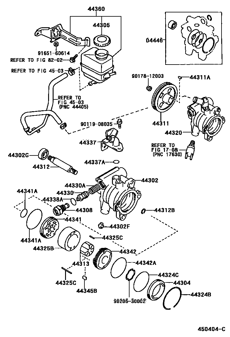 Toyota COROLLA 叶片泵和储油罐(动力转向) EPC diagram — 450404C