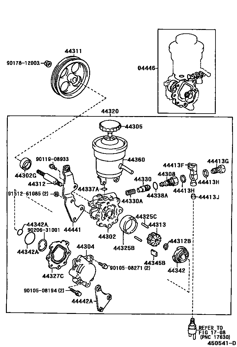 Toyota COROLLA 叶片泵和储油罐(动力转向) EPC diagram — 450541D
