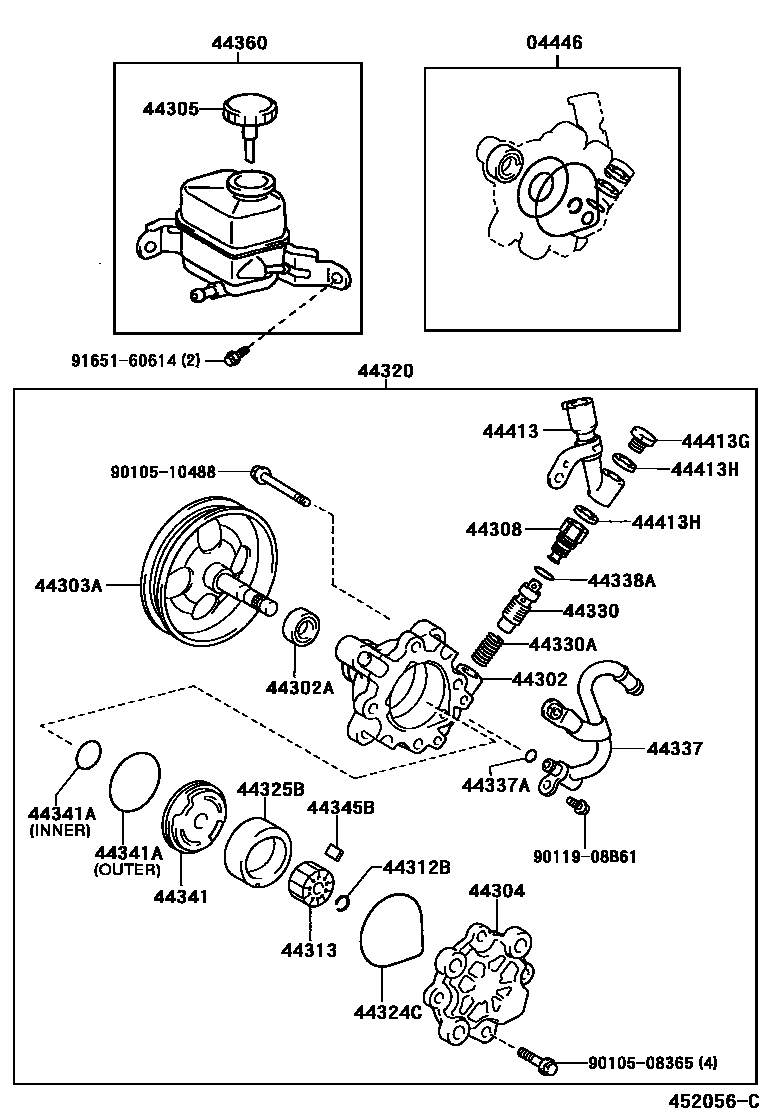 Toyota COROLLA 叶片泵和储油罐(动力转向) EPC diagram — 452056C