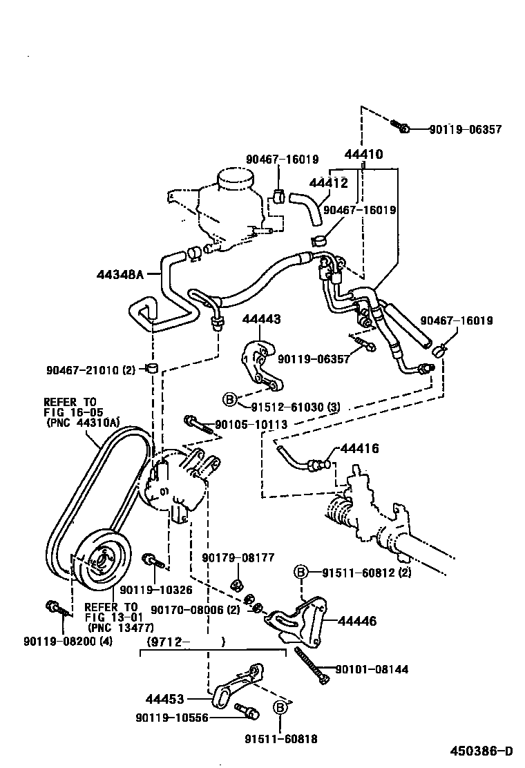 Toyota COROLLA 动力转向配管 EPC diagram — 450386D