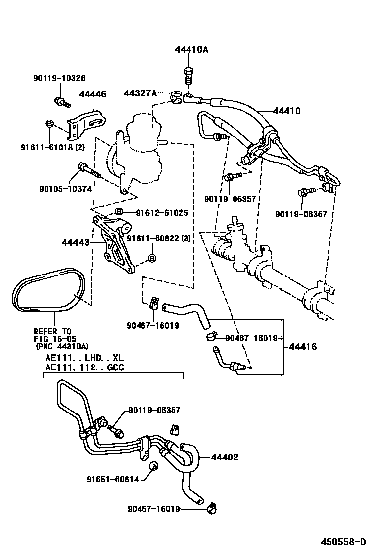 Toyota COROLLA 动力转向配管 EPC diagram — 450558D
