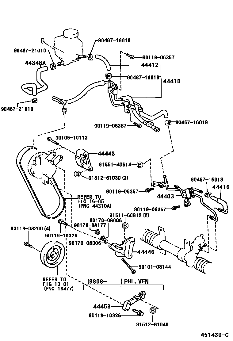 Toyota COROLLA 动力转向配管 EPC diagram — 451430C