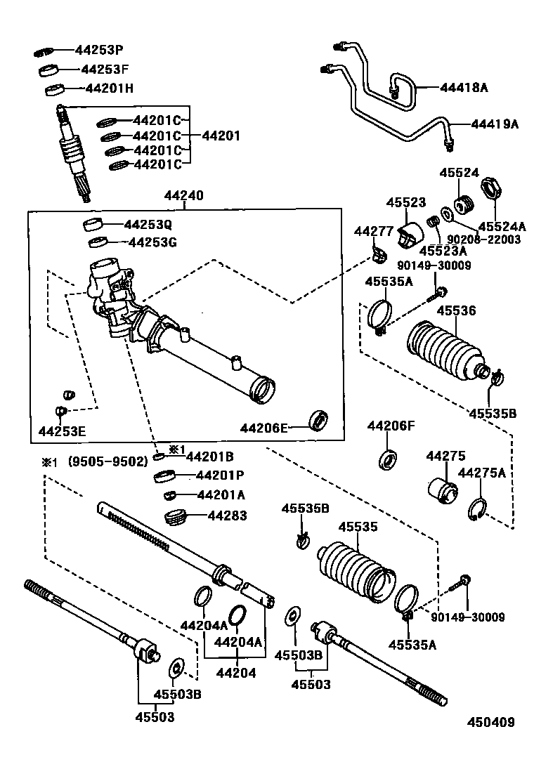 Toyota COROLLA 前转向齿轮和连杆 EPC diagram — 450409