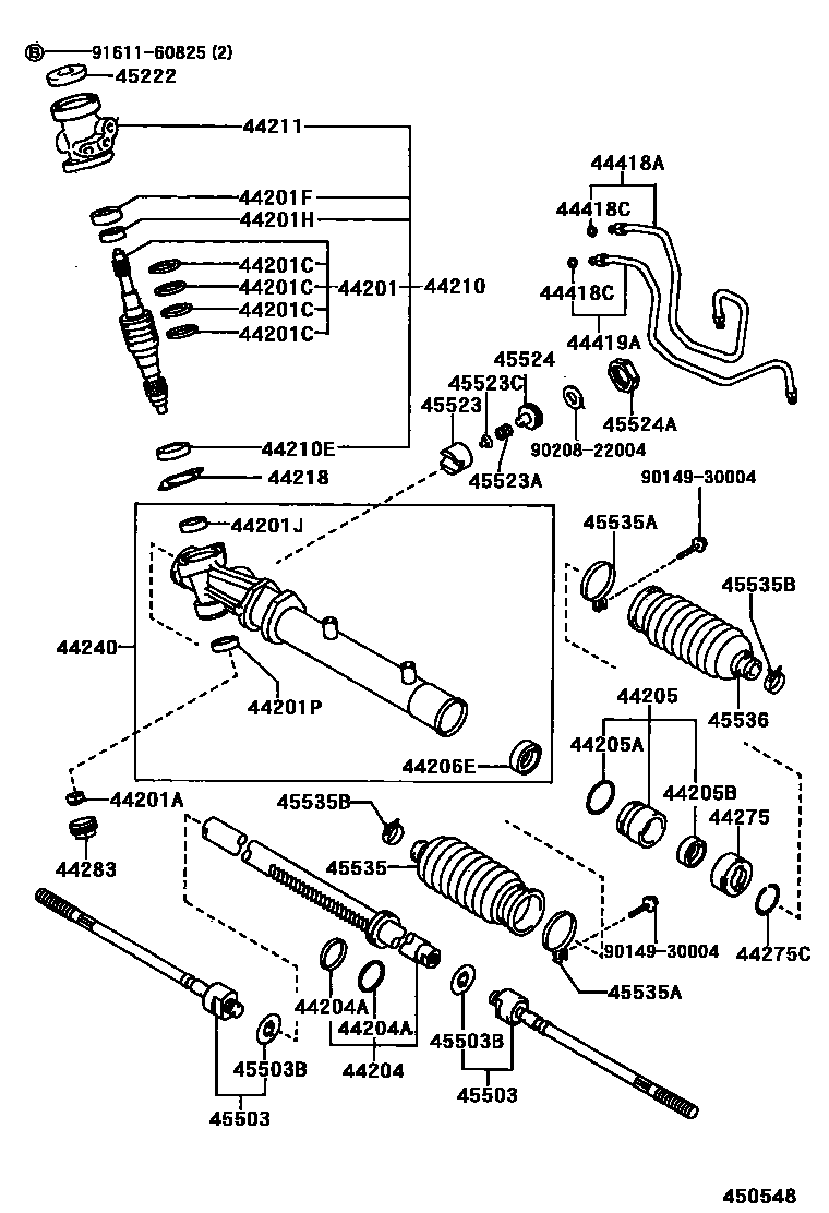 Toyota COROLLA 前转向齿轮和连杆 EPC diagram — 450548